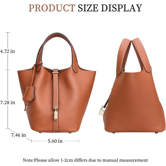 ⚡Women 01Brown Trendy Genuine Leather Imported Bucket Bag Tote Top Handle Purses - Picture 6 of 7